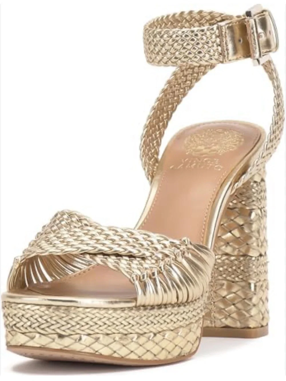 Vince Camuto Gold Braided Platform Ankle-Strap Sandal